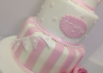 3 Tier Pink and White Cake