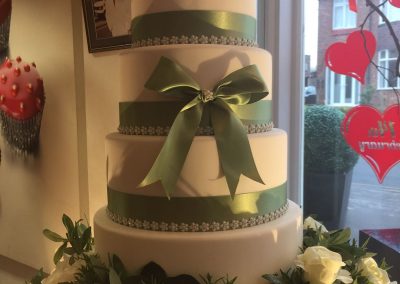 4 tier Green Ribbon Wedding Cake